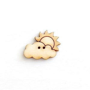 Holzknopf - Sonne mit Wolke - Bastelschachtel - Holzknopf - Sonne mit Wolke
