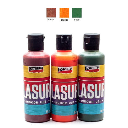Holzlasur für Innenbereich 3x80ml - Set 3. - Bastelschachtel - Holzlasur für Innenbereich 3x80ml - Set 3.