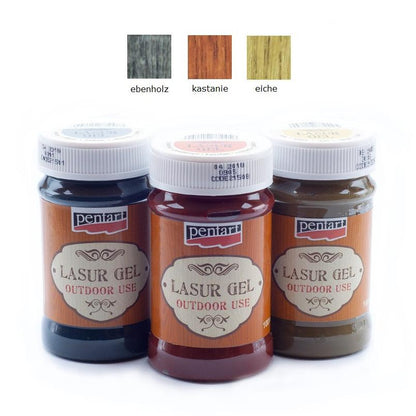 Pentart Lasurgel für Innen- und Außenbereich 3x100ml - Set 6. - Bastelschachtel - Pentart Lasurgel für Innen- und Außenbereich 3x100ml - Set 6.