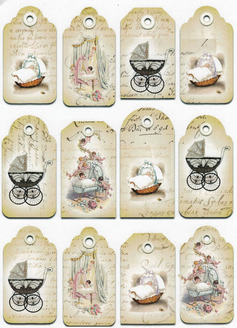 Motivkarton A4 - Labels baby yellow - Bastelschachtel