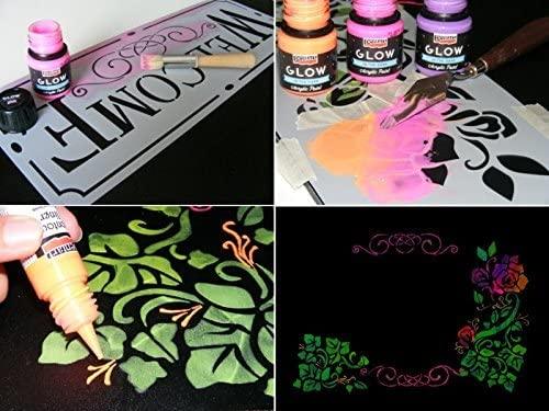 Pentart Acrylfarbe im Set Glow in the dark - nachtleuchtend 4x30ml, Frühling - Bastelschachtel