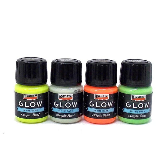 Pentart Acrylfarbe im Set Glow in the dark - nachtleuchtend 4x30ml, Frühling - Bastelschachtel - Pentart Acrylfarbe im Set Glow in the dark - nachtleuchtend 4x30ml, Frühling