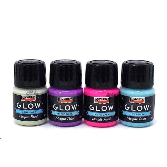 Pentart Acrylfarbe in Set Glow in the dark - nachtleuchtend 4x30ml, Winter - Bastelschachtel - Pentart Acrylfarbe in Set Glow in the dark - nachtleuchtend 4x30ml, Winter