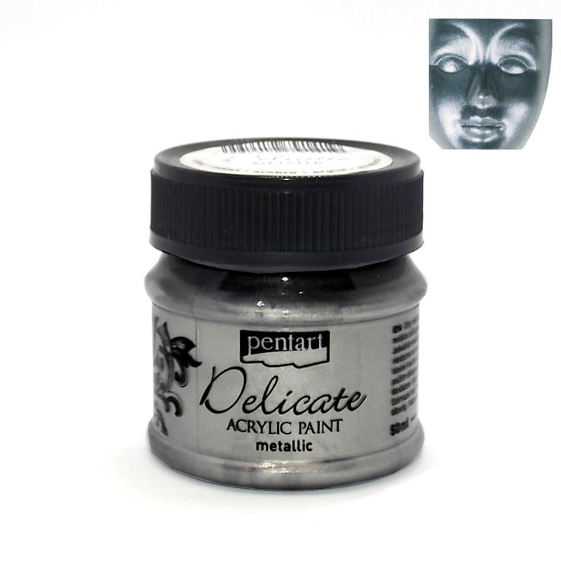 Pentart Acrylfarbe Metallic Delicate 50ml - antiksilber - Bastelschachtel