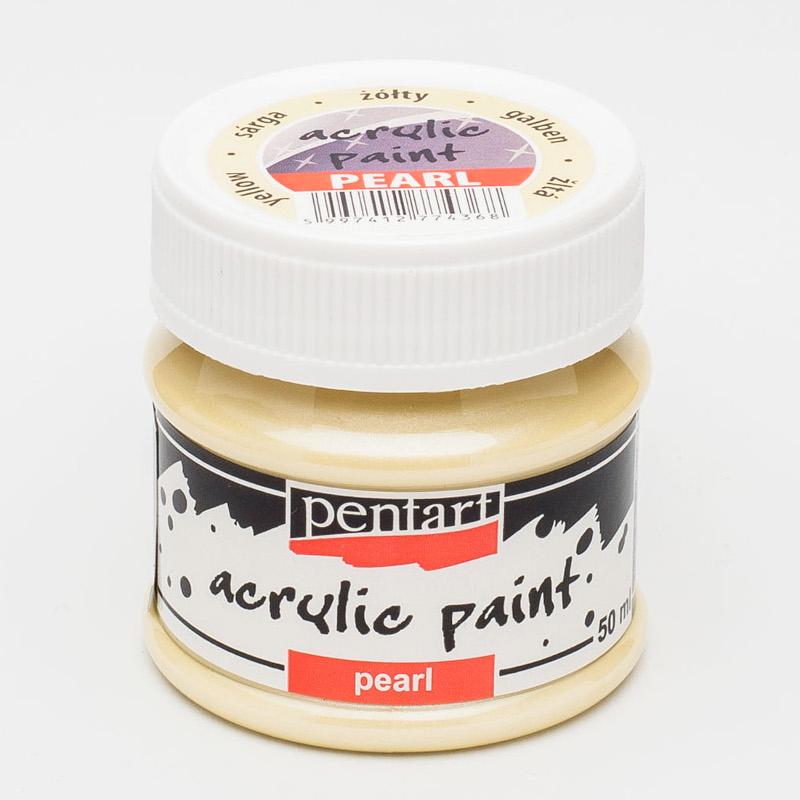 Pentart Acrylfarbe Perlmutt 50ml - gelb - Bastelschachtel