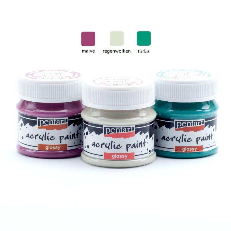 Pentart Acrylfarben Set glänzend 3x50ml - Set 8. - Bastelschachtel