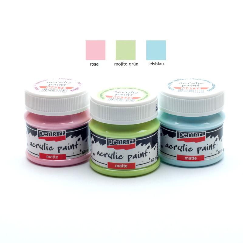 Pentart Acrylfarben Set matt 3x50ml - Set 14. - Bastelschachtel - Pentart Acrylfarben Set matt 3x50ml - Set 14.