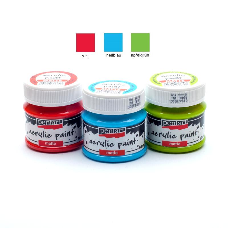 Pentart Acrylfarben Set matt 3x50ml - Set 16. - Bastelschachtel - Pentart Acrylfarben Set matt 3x50ml - Set 16.