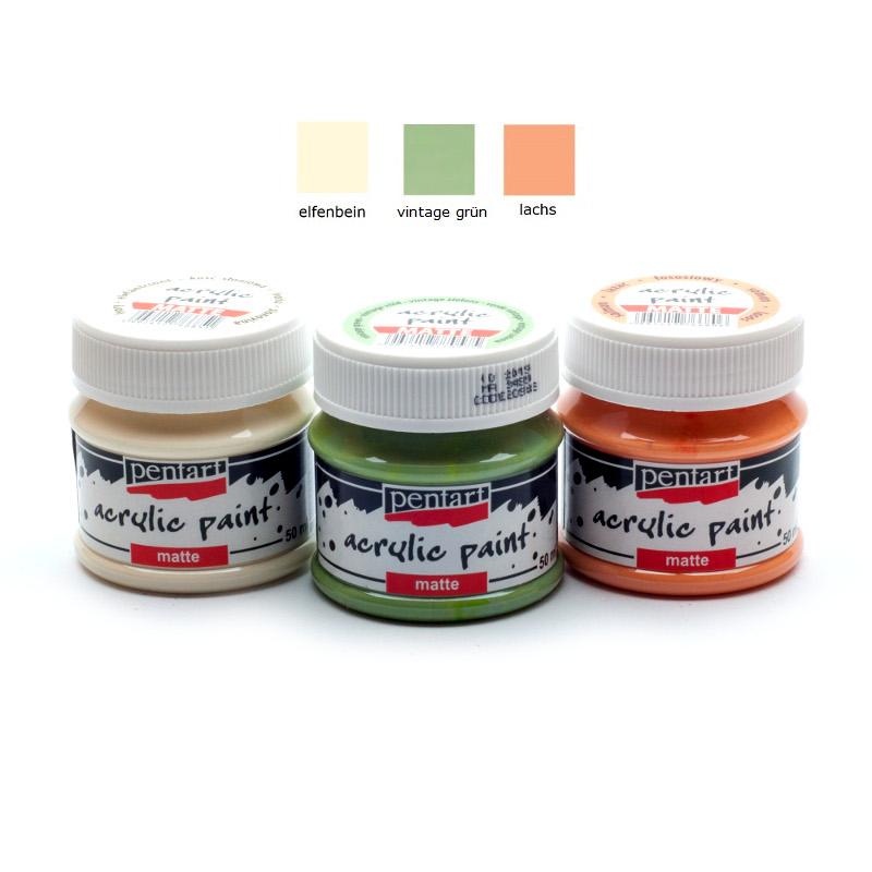 Pentart Acrylfarben Set matt 3x50ml - Set 2. - Bastelschachtel - Pentart Acrylfarben Set matt 3x50ml - Set 2.