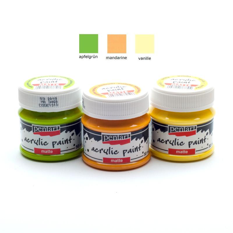 Pentart Acrylfarben Set matt 3x50ml - Set 3. - Bastelschachtel - Pentart Acrylfarben Set matt 3x50ml - Set 3.