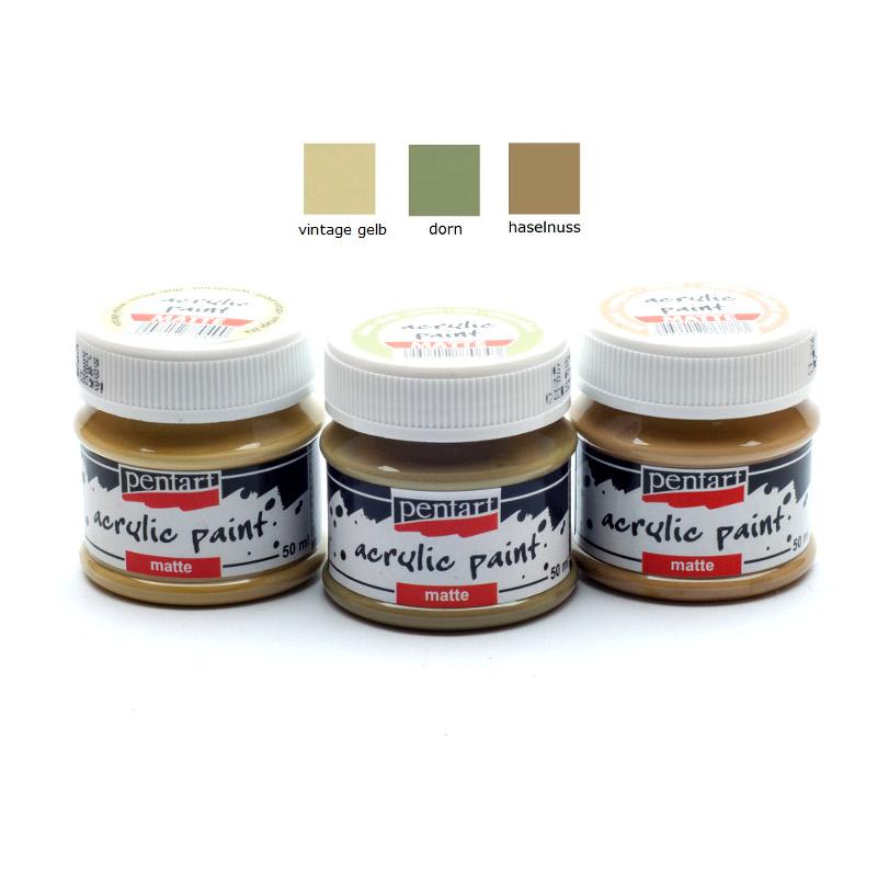 Pentart Acrylfarben Set matt 3x50ml - Set 5. - Bastelschachtel - Pentart Acrylfarben Set matt 3x50ml - Set 5.