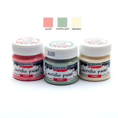 Pentart Acrylfarben Set matt 3x50ml - Set 6. - Bastelschachtel - Pentart Acrylfarben Set matt 3x50ml - Set 6.