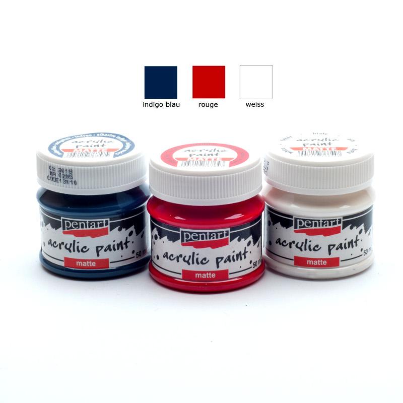 Pentart Acrylfarben Set matt 3x50ml - Set 7. - Bastelschachtel - Pentart Acrylfarben Set matt 3x50ml - Set 7.