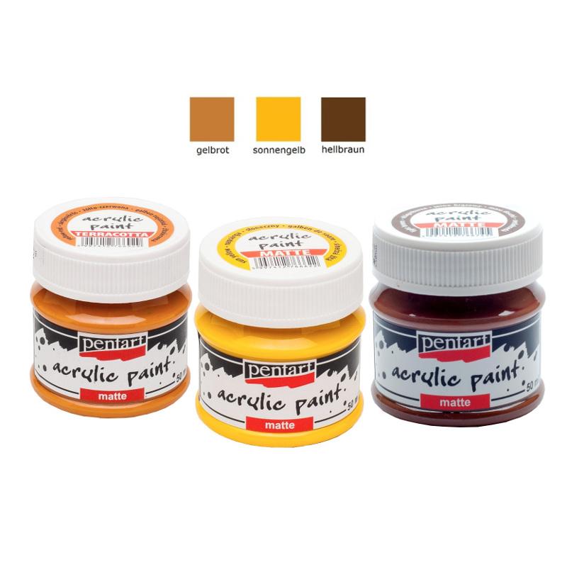 Pentart Acrylfarben Set matt 3x50ml - Set 9. - Bastelschachtel - Pentart Acrylfarben Set matt 3x50ml - Set 9.