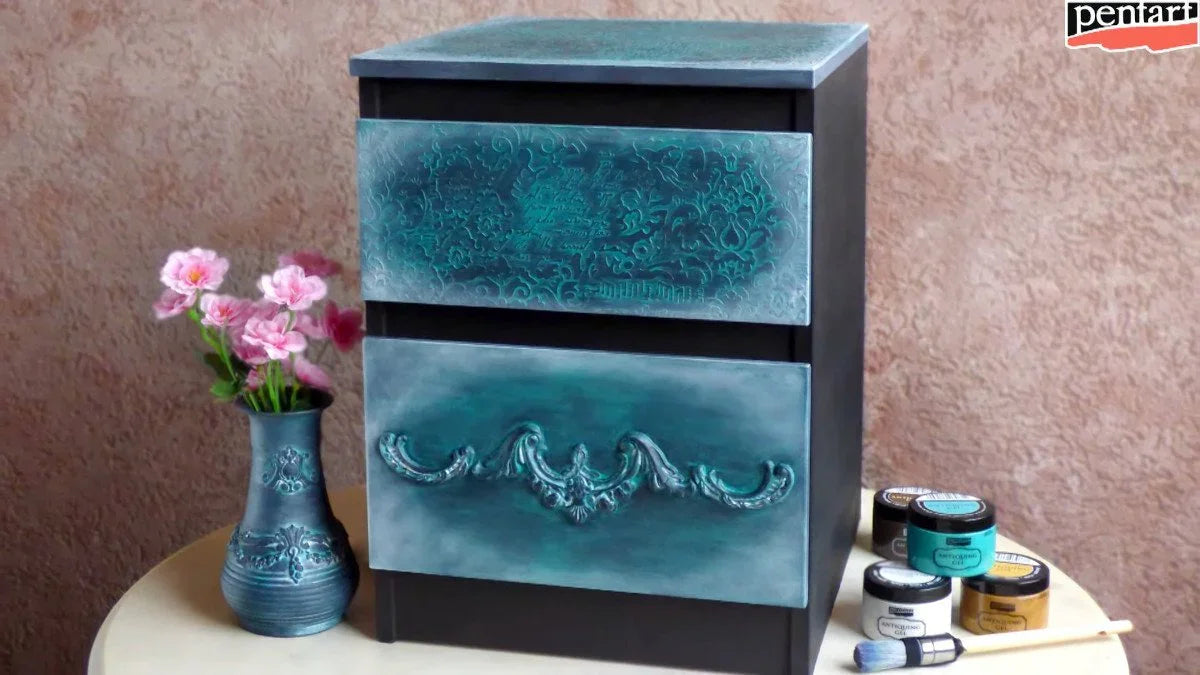 Pentart Antik-Effekt Gel 150ml - patina blau - Bastelschachtel