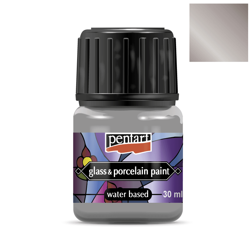 Pentart Glas- und Porzellanfarbe 30ml - metallic silber (deckend) - Bastelschachtel