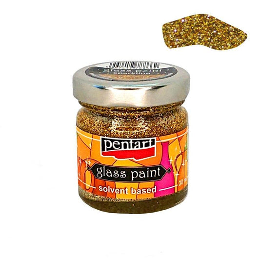 Pentart Glasfarbe 30ml - gold glitter - Bastelschachtel - Pentart Glasfarbe 30ml - gold glitter