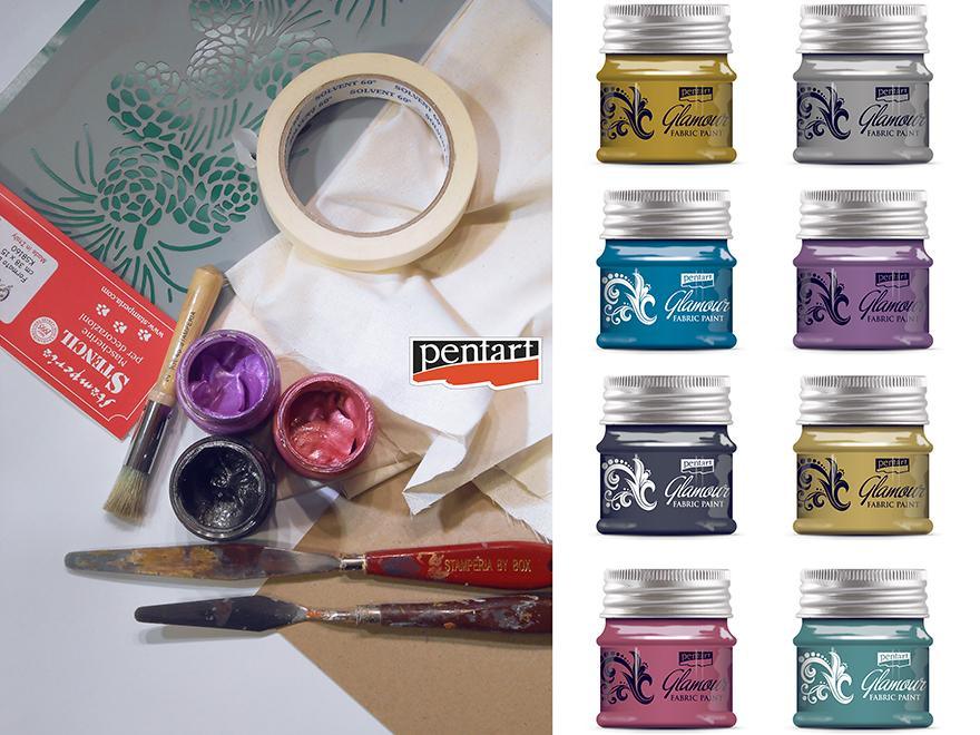 Pentart Textilfarbe Metallic Glamour 50ml - silberblau - Bastelschachtel