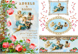 Reispapier 32x45cm - Angels and roses - Bastelschachtel - Reispapier 32x45cm - Angels and roses