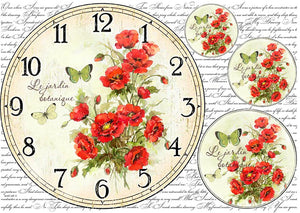 Reispapier 32x45cm - Poppy clock - Bastelschachtel - Reispapier 32x45cm - Poppy clock