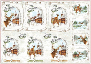 Reispapier 32x45cm - Village church with deer - Bastelschachtel - Reispapier 32x45cm - Village church with deer