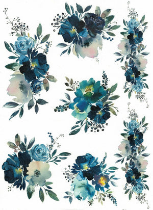 Reispapier A3 - Blue flowers - Bastelschachtel - Reispapier A3 - Blue flowers