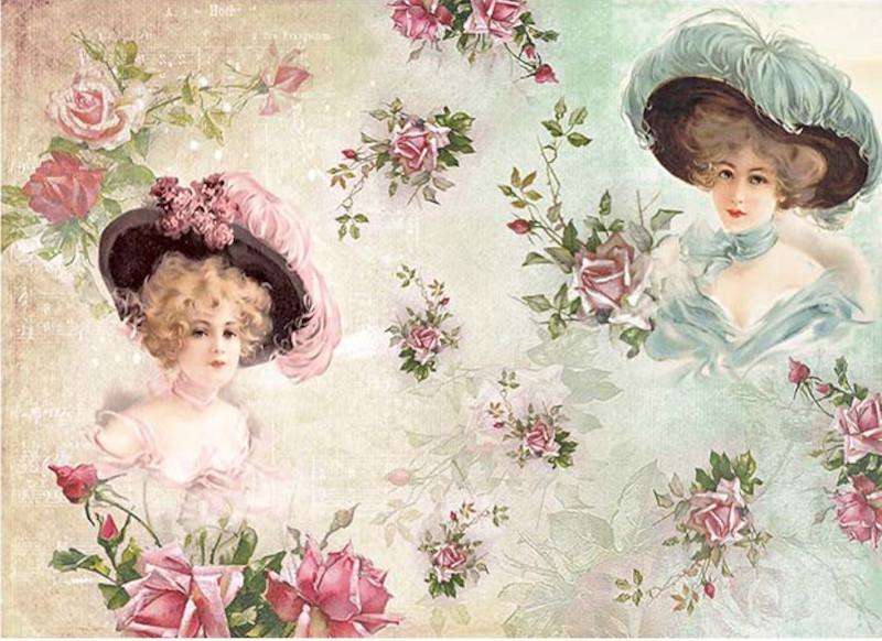Reispapier A3 - Ladies with hat - Bastelschachtel