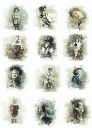 Reispapier A3 - Miniature old portraits boys - Bastelschachtel - Reispapier A3 - Miniature old portraits boys