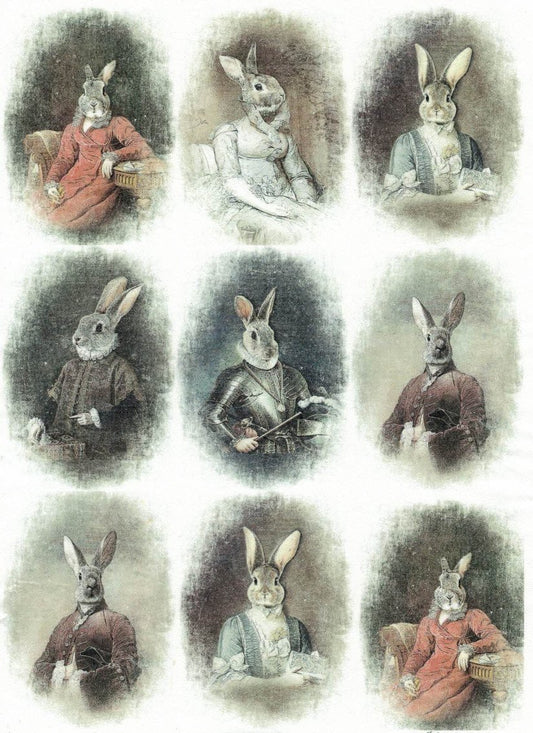 Reispapier A3 - Rabbit aristocrats small - Bastelschachtel - Reispapier A3 - Rabbit aristocrats small