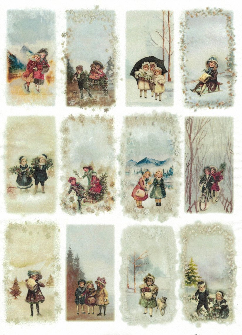Reispapier A3 - Vintage winter 2. - Bastelschachtel