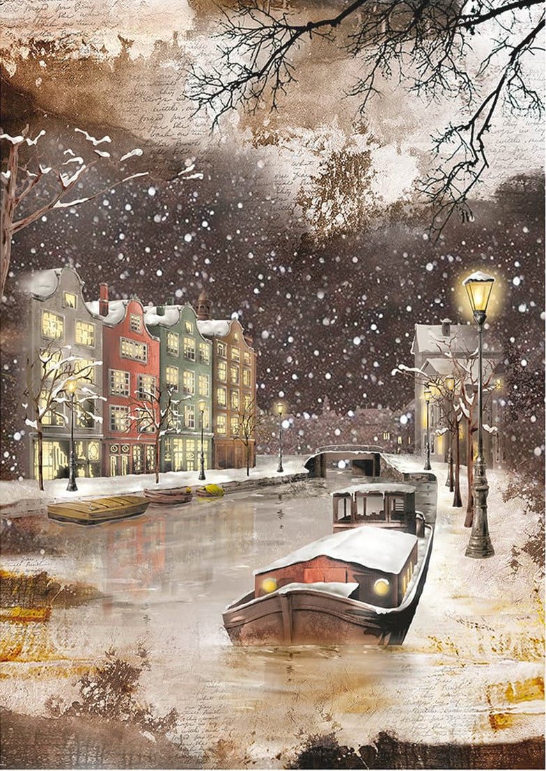 Reispapier A4 - A memorable snowy day - Bastelschachtel
