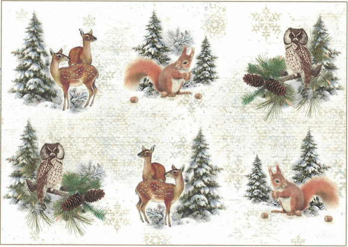 Reispapier A4 - Animals in the winter forest