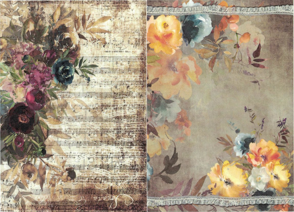 Reispapier A4 - Aquarell bouquets with score - Bastelschachtel