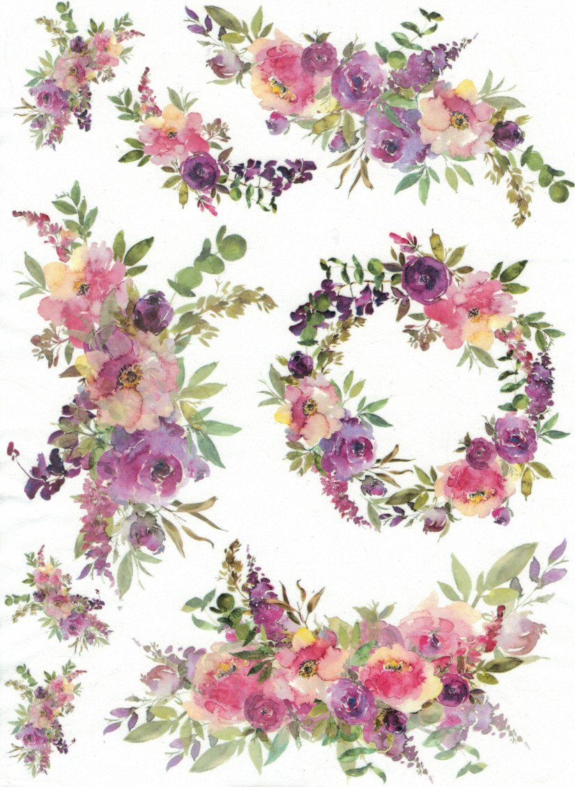 Reispapier A4 - Aquarell flowers - Bastelschachtel