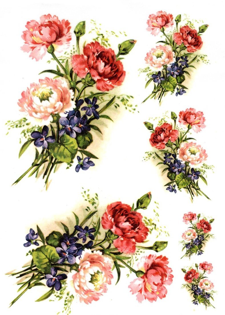 Reispapier A4 - Blumenstrauss mit Nelken - Bastelschachtel