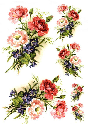 Reispapier A4 - Blumenstrauss mit Nelken - Bastelschachtel - Reispapier A4 - Blumenstrauss mit Nelken