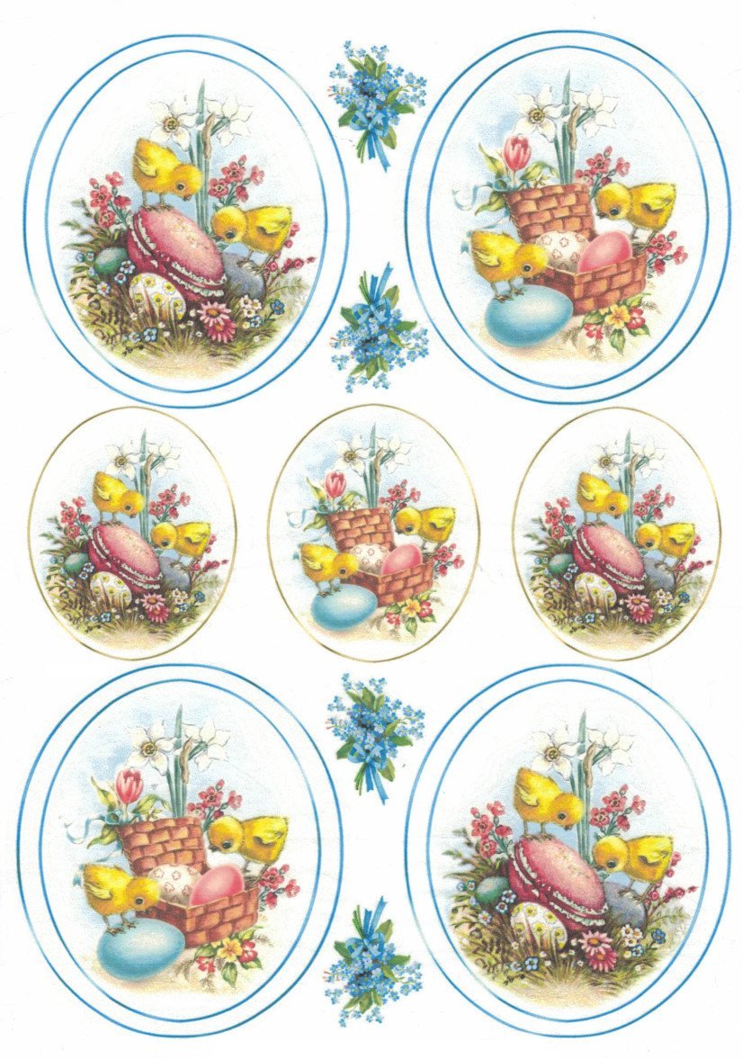 Reispapier A4 - Easter chicks in frame - Bastelschachtel - Reispapier A4 - Easter chicks in frame