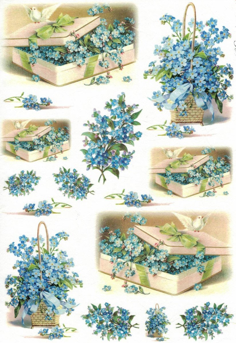 Reispapier A4 - Flower pot forget-me-not - Bastelschachtel - Reispapier A4 - Flower pot forget-me-not