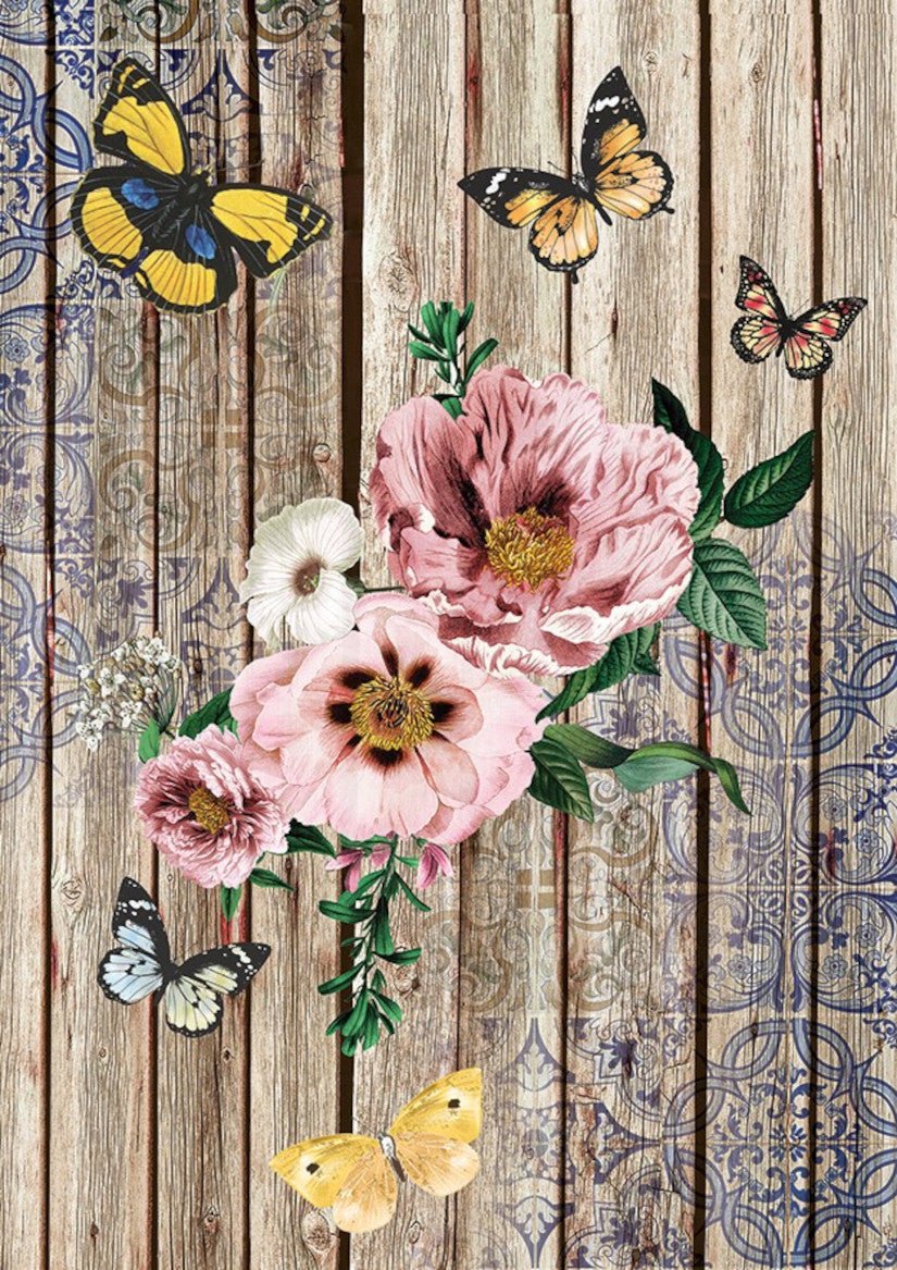 Reispapier A4 - Flowers on board - Bastelschachtel
