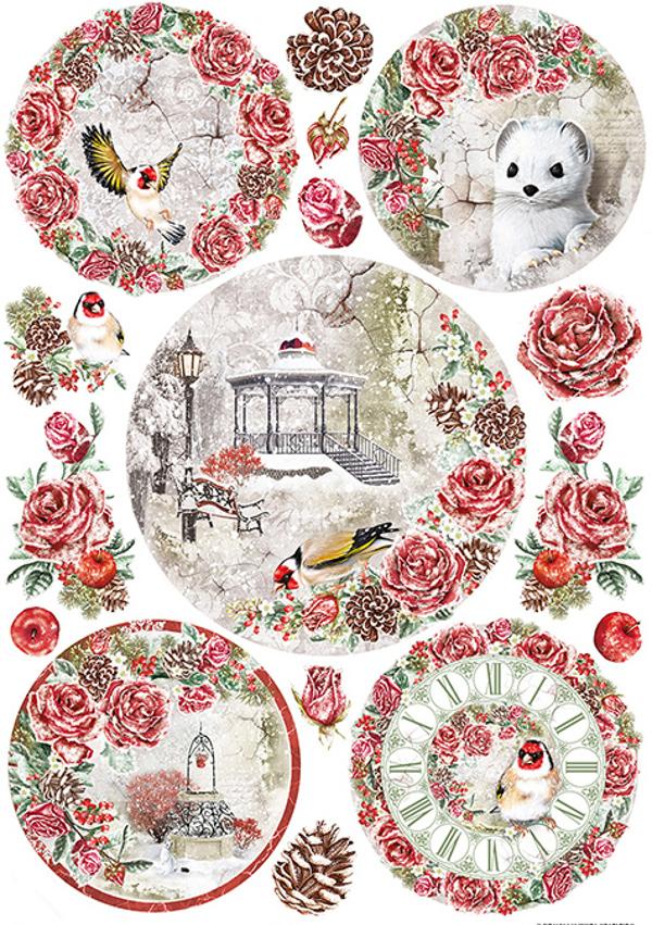 Reispapier A4 - Frozen roses medallions