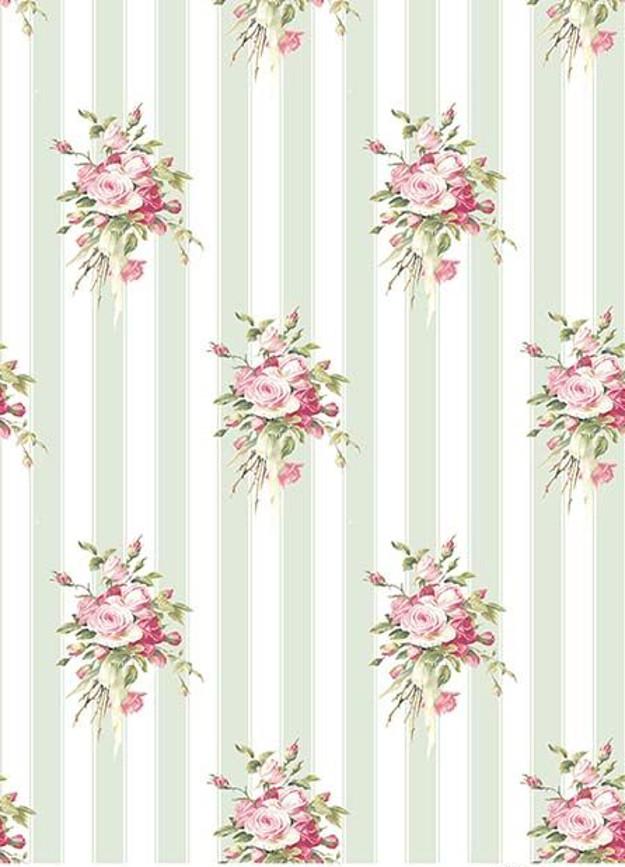 Reispapier A4 - Green stripes with roses - Bastelschachtel
