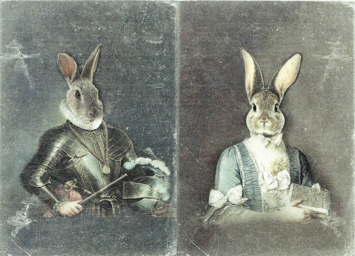 Reispapier A4 - Knight Rabbit with wife