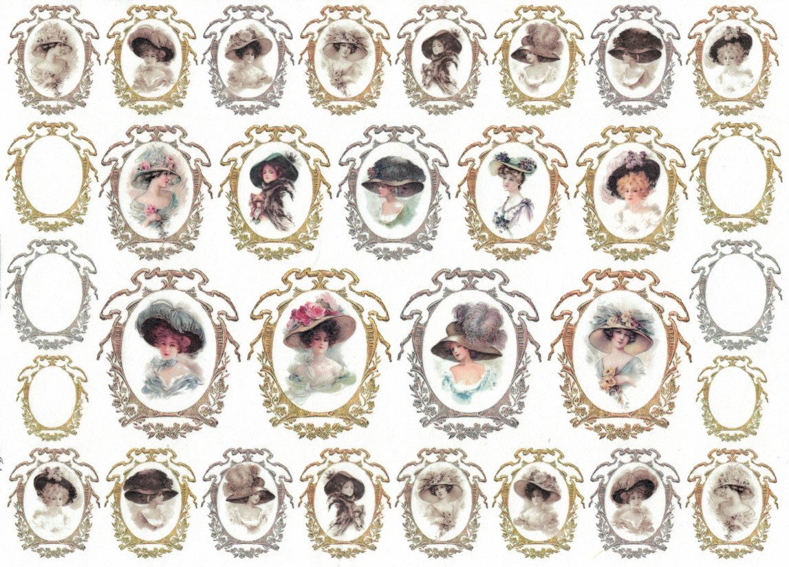 Reispapier A4 - Ladies in medallion - Bastelschachtel