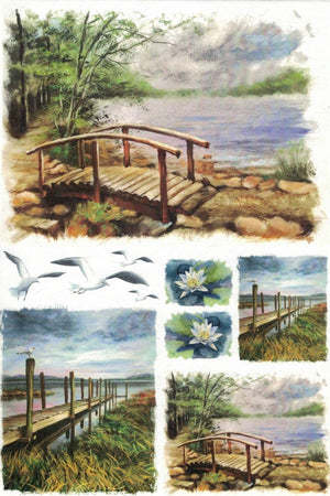 Reispapier A4 - Landscape with bridge - Bastelschachtel - Reispapier A4 - Landscape with bridge