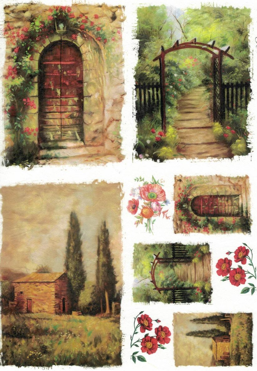 Reispapier A4 - Landscape with pergola - Bastelschachtel