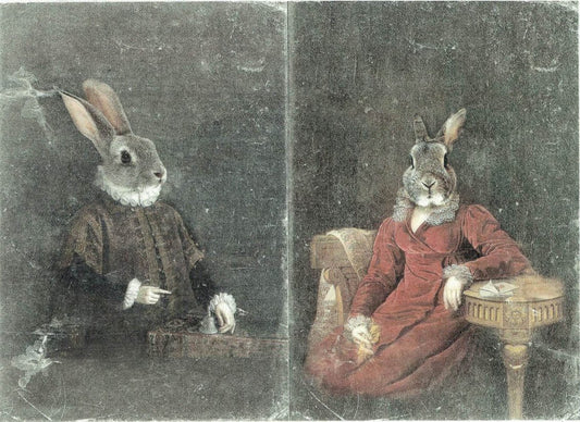 Reispapier A4 - Magister Rabbit with wife - Bastelschachtel - Reispapier A4 - Magister Rabbit with wife