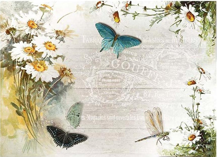 Reispapier A4 - Margeriten mit Schmetterlinge