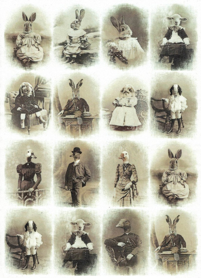 Reispapier A4 - Miniature old portraits animals