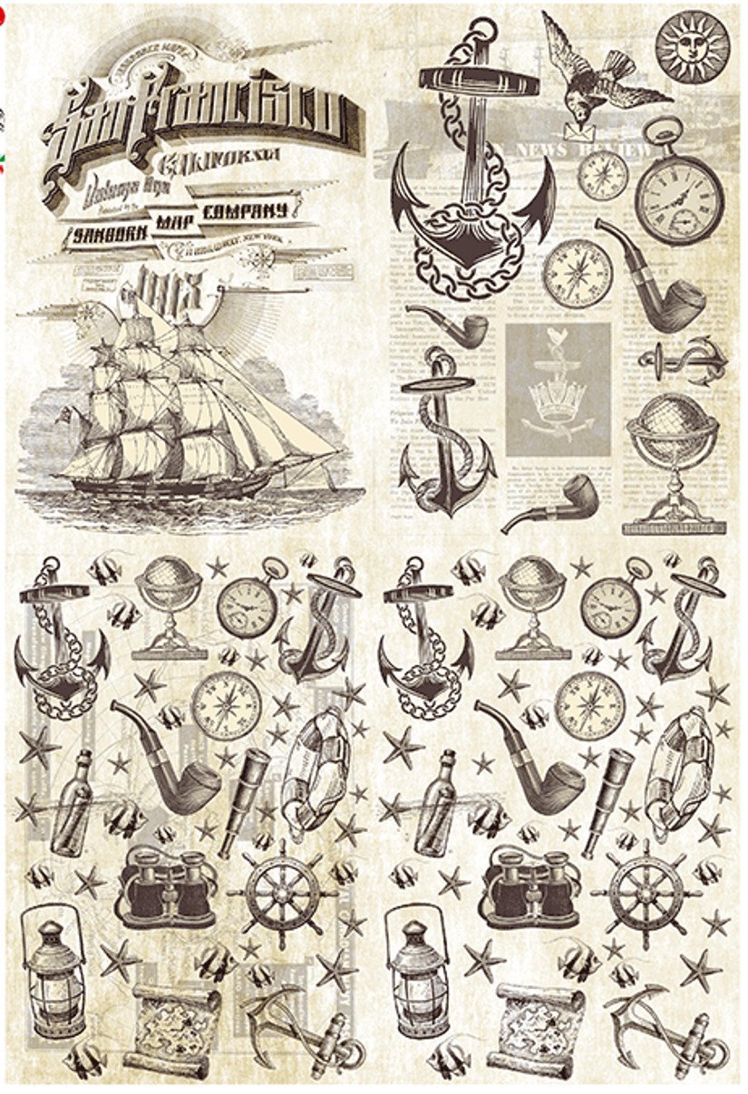 Reispapier A4 - Old maritime objects - Bastelschachtel