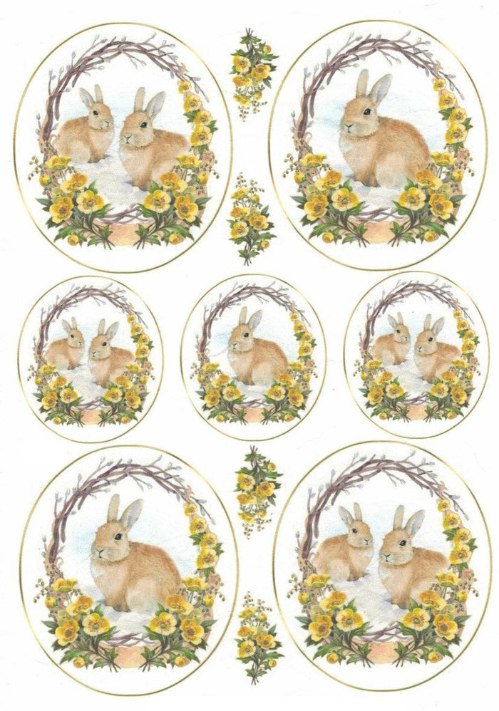 Reispapier A4 - Rabbits with buttercup